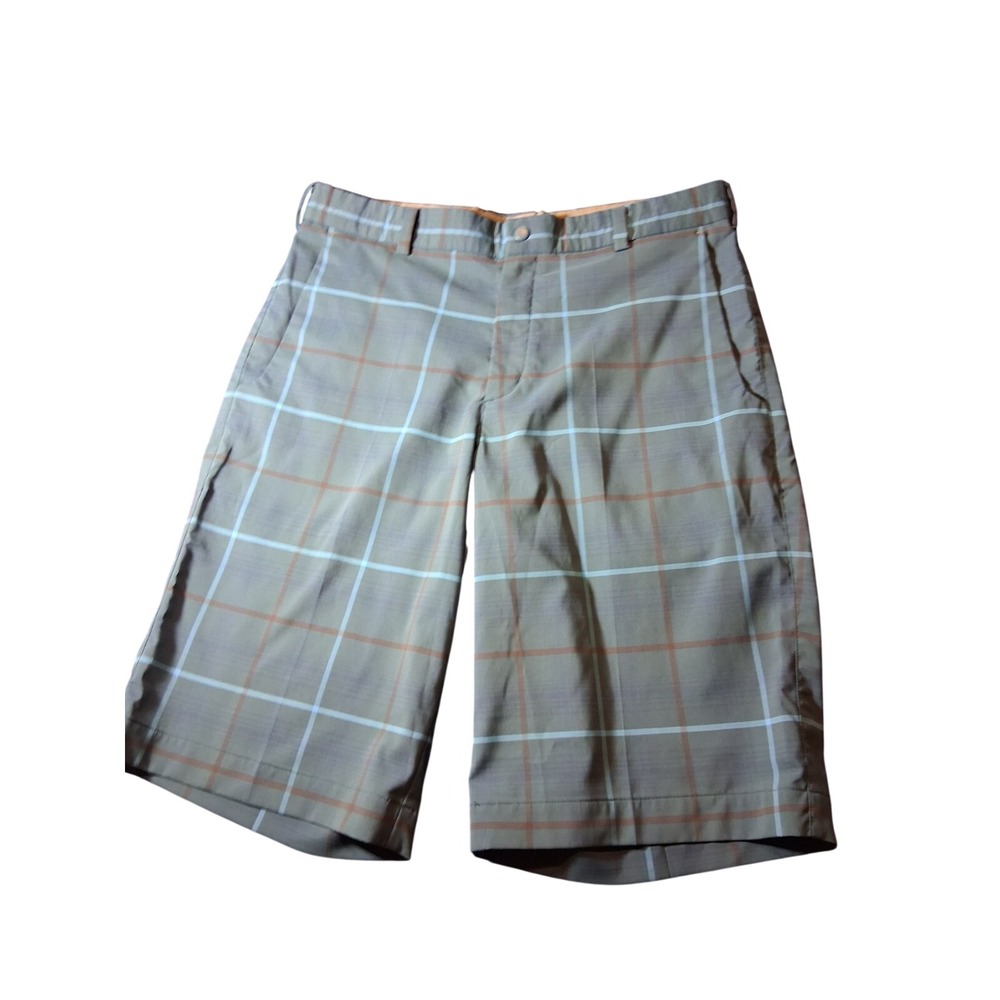 Nike Golf Shorts Mens 32 Teal Plaid Tour Performance Fit Dri-Fit‎ Slash Pockets